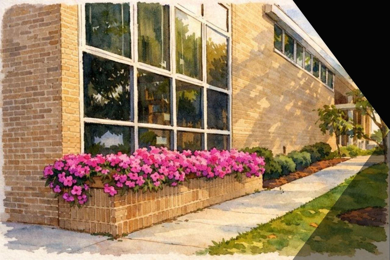 Side of the HCCL with flowers growing